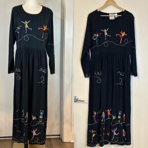 Vintage Michael Simon Large Black Ice Skaters Christmas Dress Holiday Festive